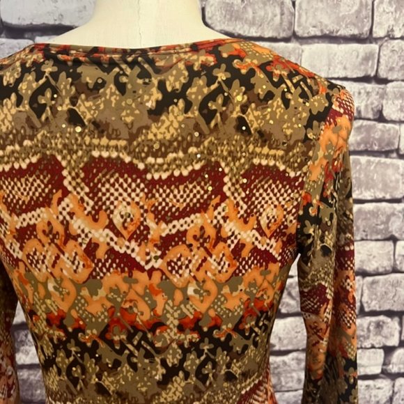 Brittany Black Multicolored 3/4 Sleeve Faux Wrap Blouse Size PS - Picture 7 of 9